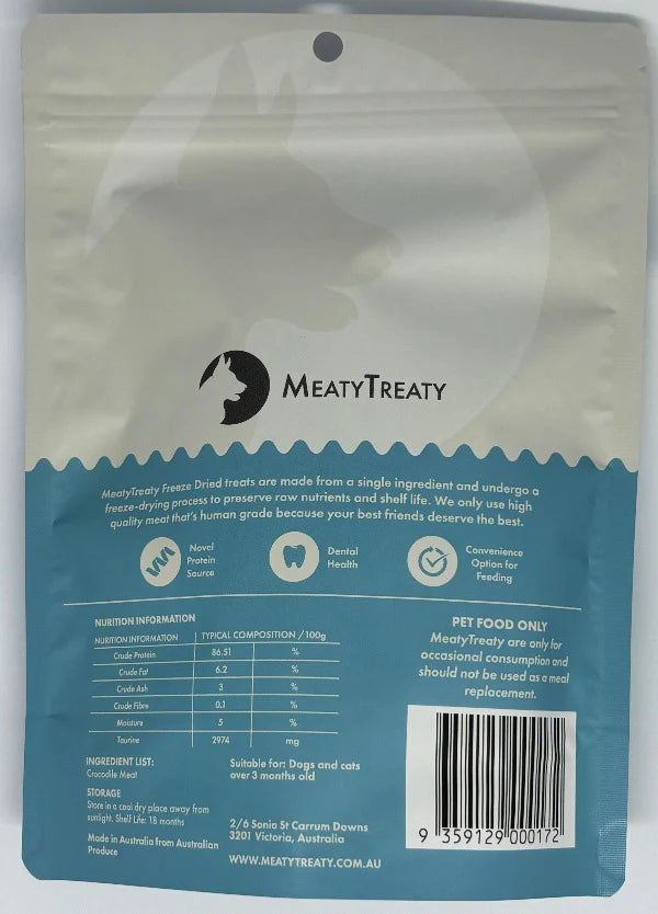 Meaty Treaty Freeze Dried Crocodile Cat & Dog Treats 50g