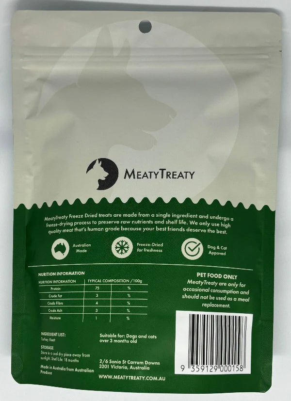 Meaty Treaty Freeze Dried Turkey Cat & Dog Treats 80g