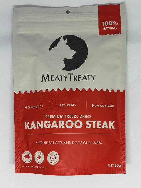 Meaty Treaty Freeze Dried Kangaroo Steak Cat & Dog Treats 80g