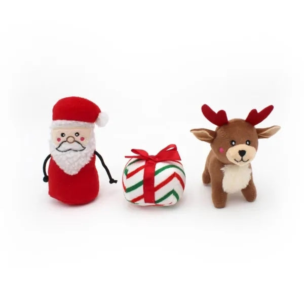 Zippy Paws Holiday Burrow Dog Toy - Santa's Sleigh + 3 Squeaker Toys